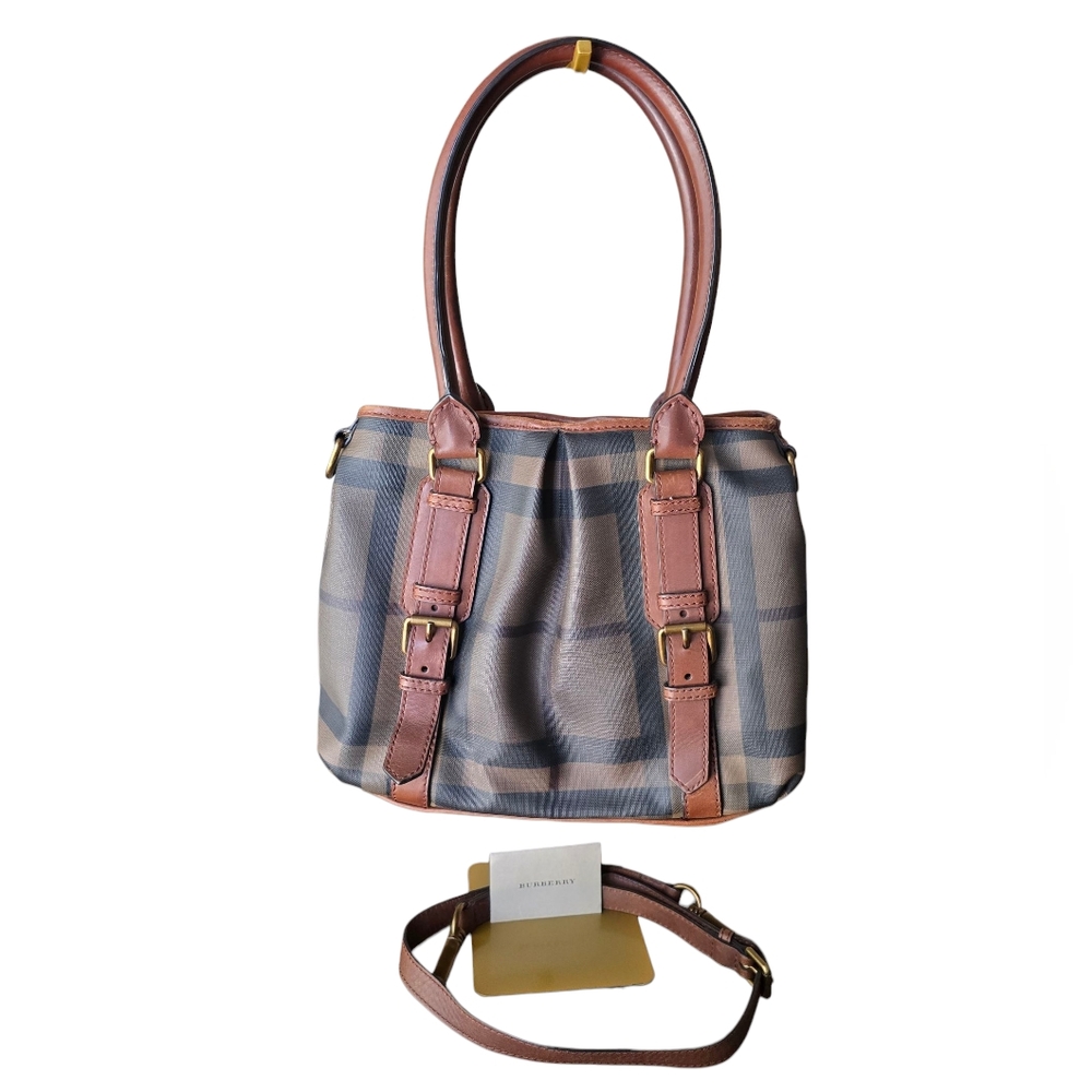 Burberry Gray Smoke Check Northfield Tote Bag Brown Grey; EUC